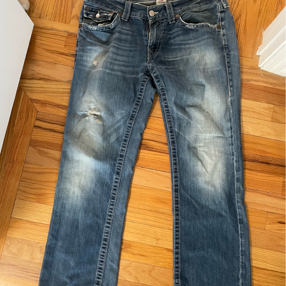 True Religion Ricky Men Distressed Straight Leg jeans.